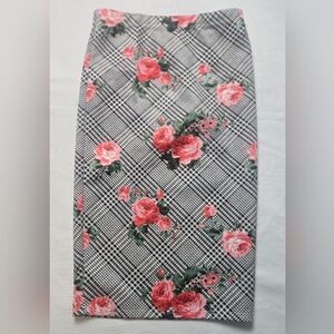 Fashion Instincts Women's Skirt Pencil Black White Plaid  Floral Print Medium